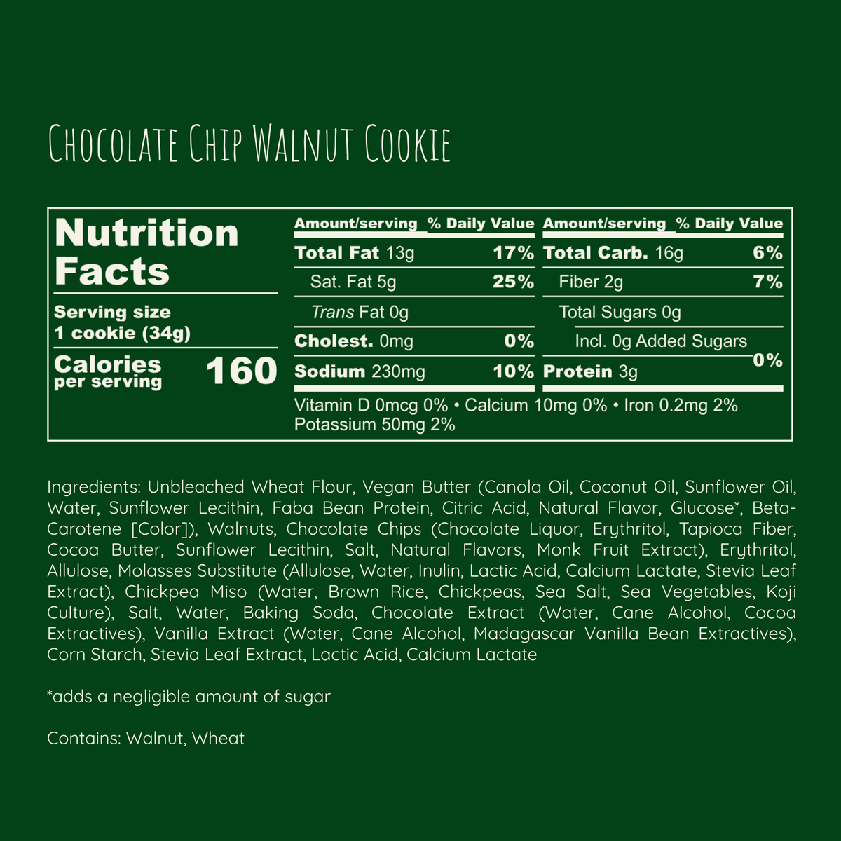 shop-only ALV NYC Chocolate Chip Walnut Cookie nutrition label